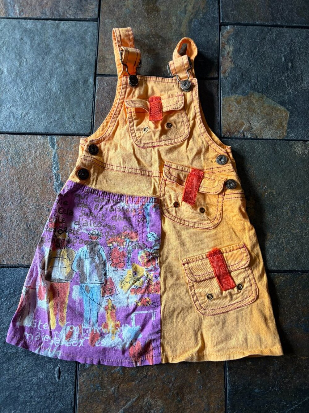 Vintage Chief kids patchwork overall jumper dress boho retro toddler 2T